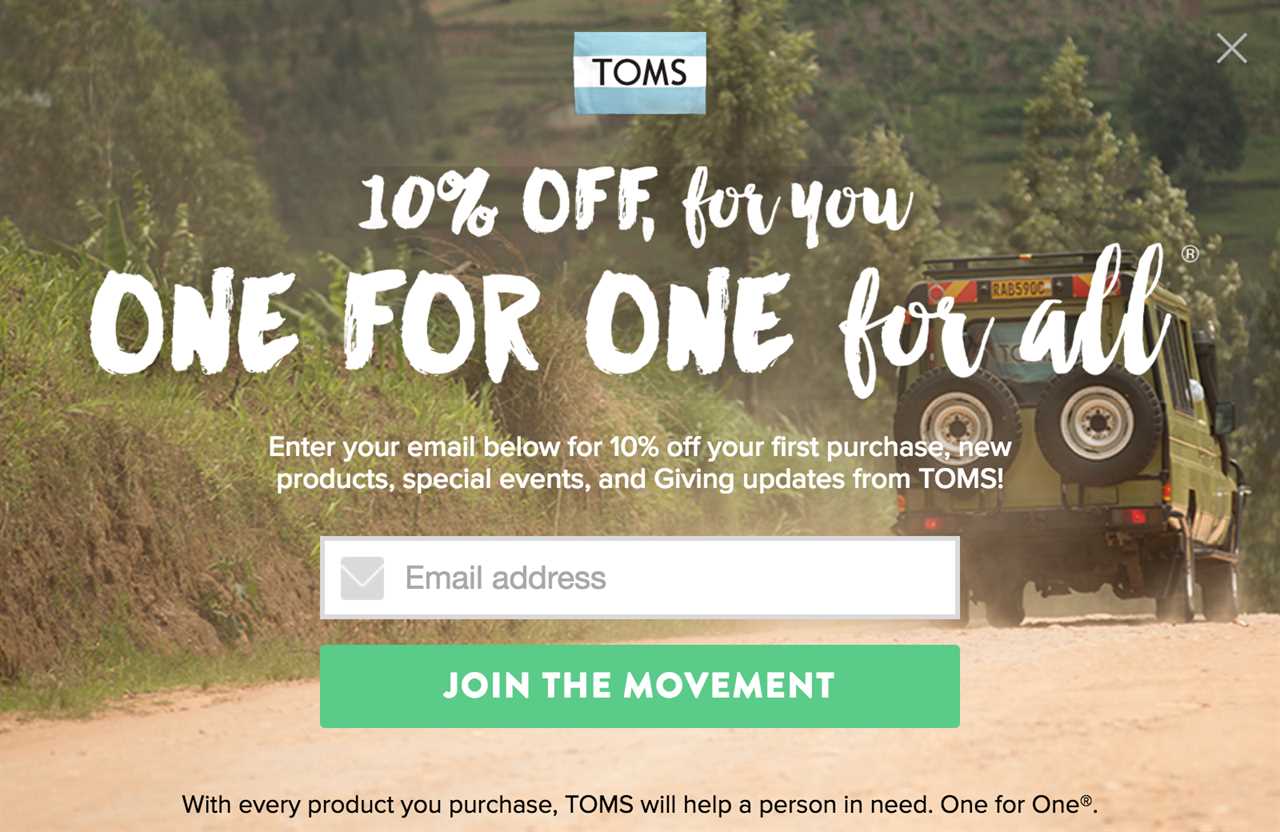 TOMS Sign Up Form Call to Action