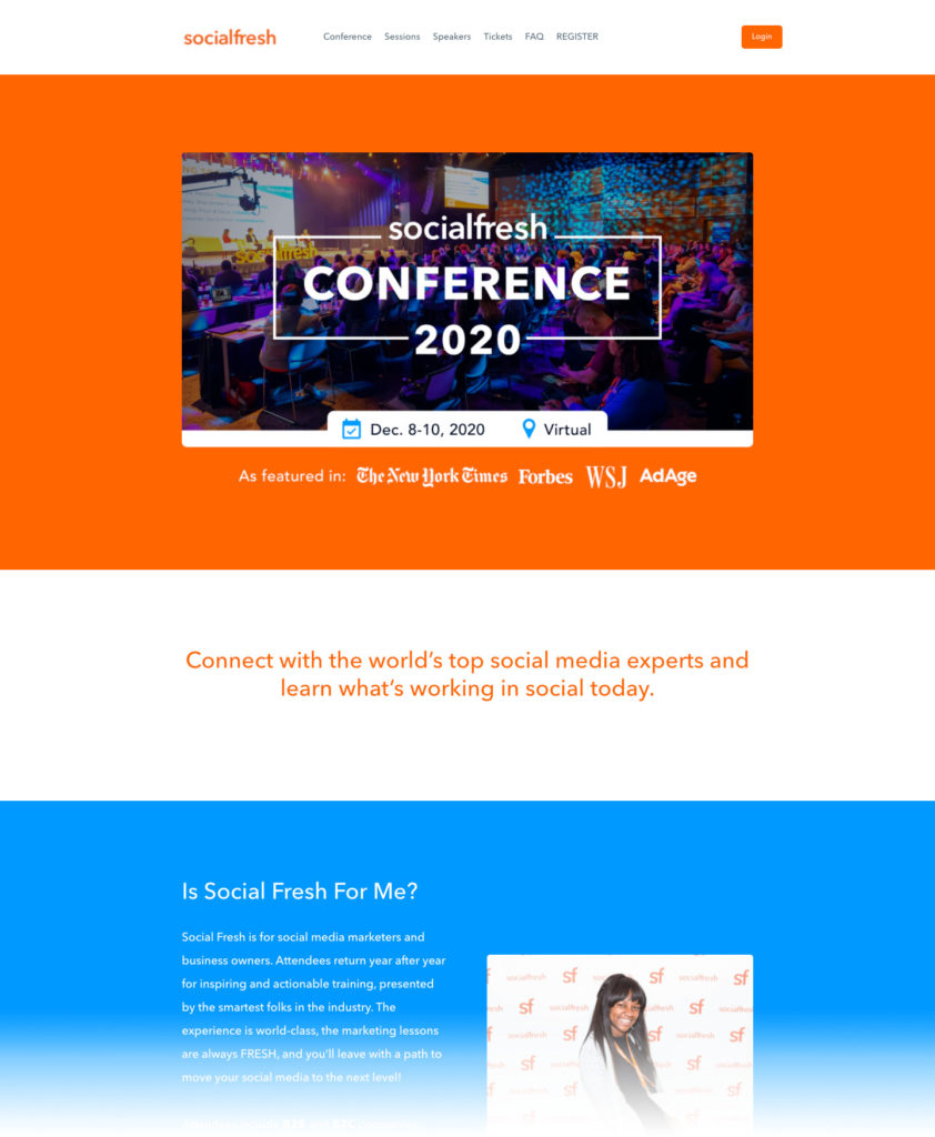 landing page promoting a conference