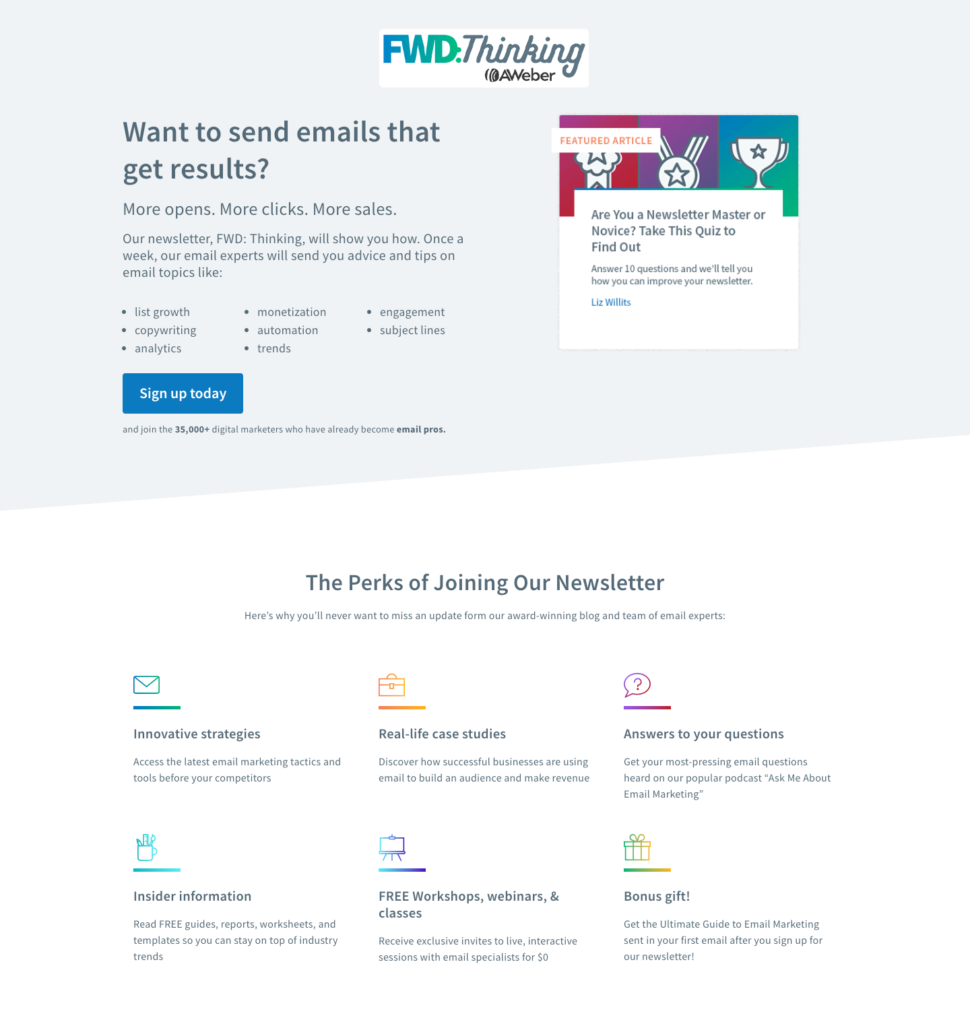 Landing page for lead capture example