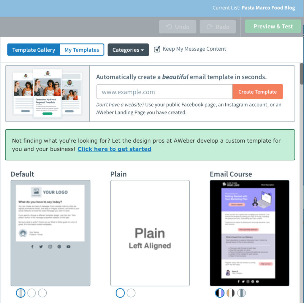Image of Smart Designer input box in the AWeber Drag & Drop Email Builder.