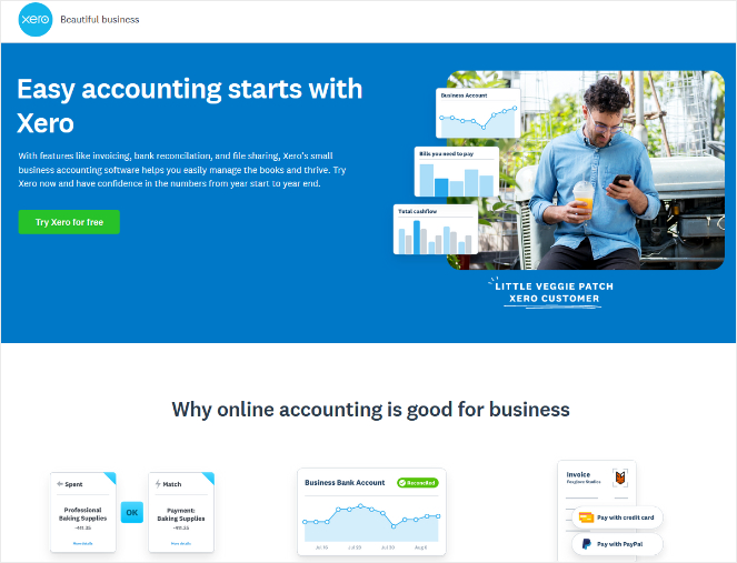 xero landing pages maintains consistent message