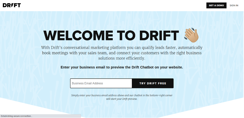 Drift simple landing page with the form in the above the fold section.