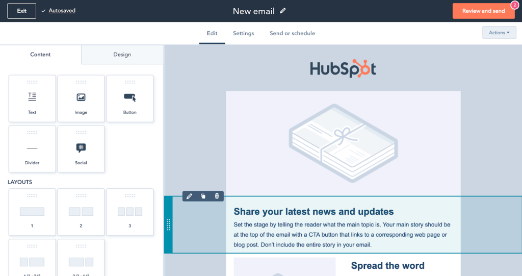 HubSpot email editor