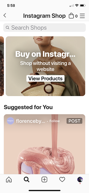 Instagram Shopping tab