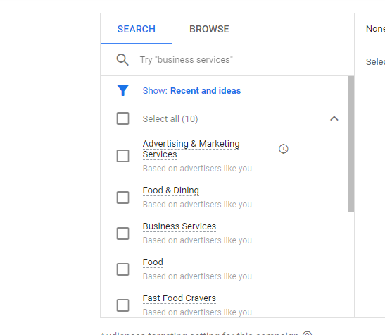 choose audience for google seraph ads 