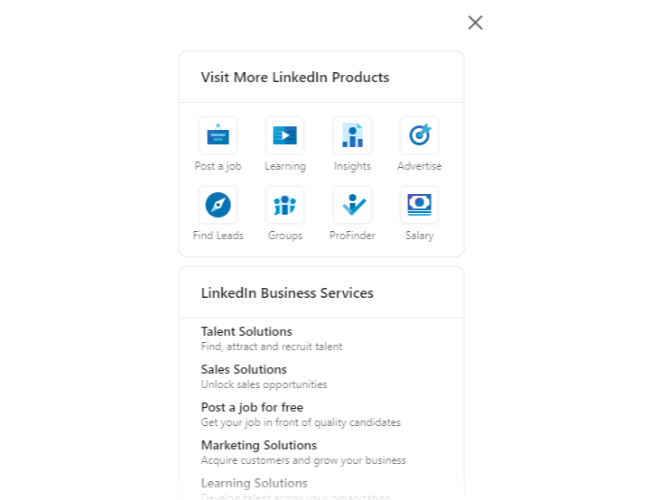 LinkedIn Insights - product offerings page