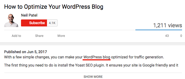 Youtube SEO keyword example 